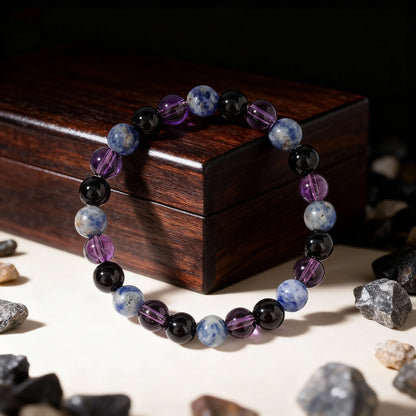 Gorgeous Winter Accessories Black Purple Blue Patterned Stone Amethyst Bracelets for Girlfriend Travel Bracelet Beads