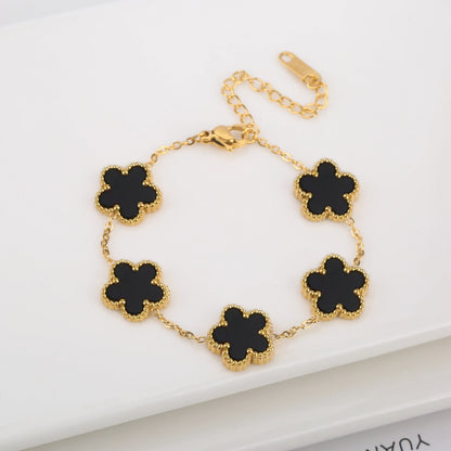 Hot Sale Stainless Steel Laser Five Leaf Flower Petal Adjustable Clover Bracelet Classic for Woman Girl Brand Jewelry Party Gift