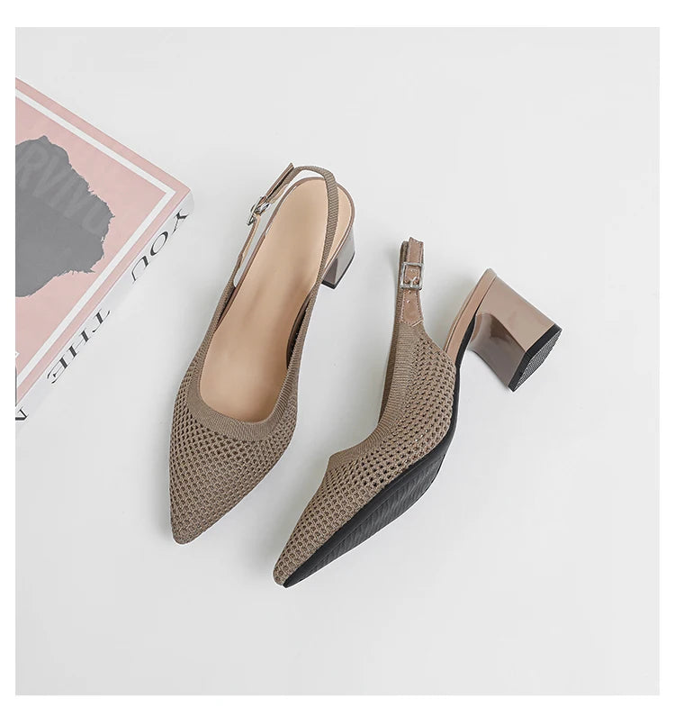 Summer Women's High Heel Sandals Knitted Small Hole Breathable Shoes 2025 New Style (6cm High)