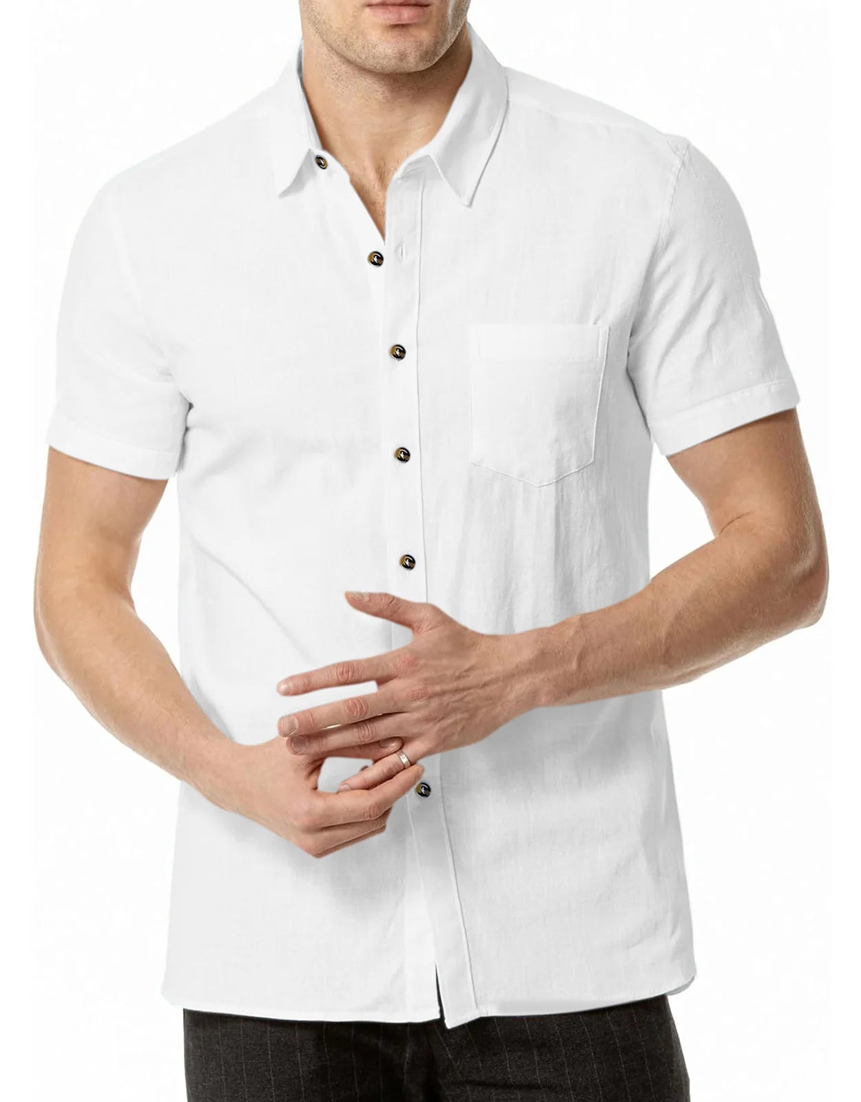 Men's Plus Size Short Sleeve Shirts Cotton Linen Henley Shirts Lightweight Vacation Collar Beach Shirts  Hawaiian T Shirt