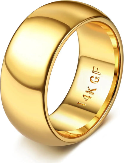 14K Gold Plated Ring for Women Men Thick Thin Pinky Thumb Ring Wedding Band Ring Non Tarnish Plain Domed Comfort Fit Size 6 -10