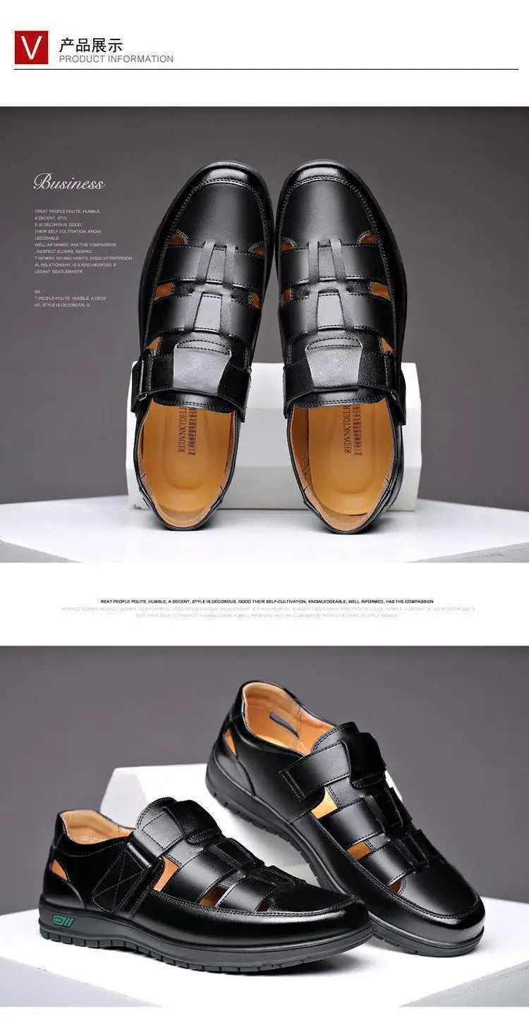 2026 Men Leather Shoes Business Casual Forma Wear High Heels Soft Sole Non-Slip Summer Sandals Black Leather Shoes Luxury Shoes