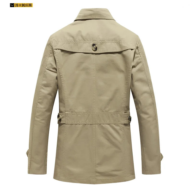 Men's Spring and Autumn New Fashion Casual Cotton Trench Coat, Solid Color Lapel Single-breasted Mid-long Splicing Trench Coat