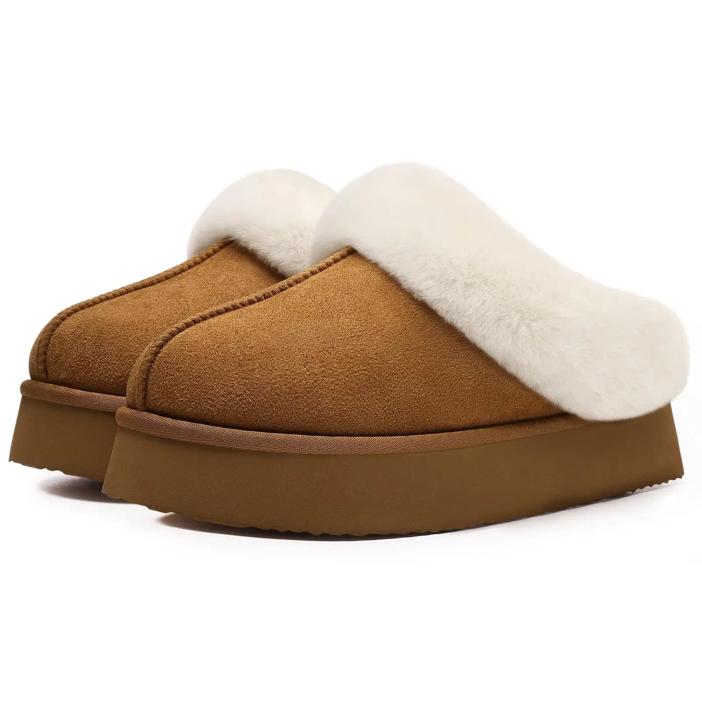 Litfun Fuzzy Platform Slippers For Women Winter Warm House Shoes With Memory Foam Outdoor Anti-Slip Fashion Fur Fluffy Slippers