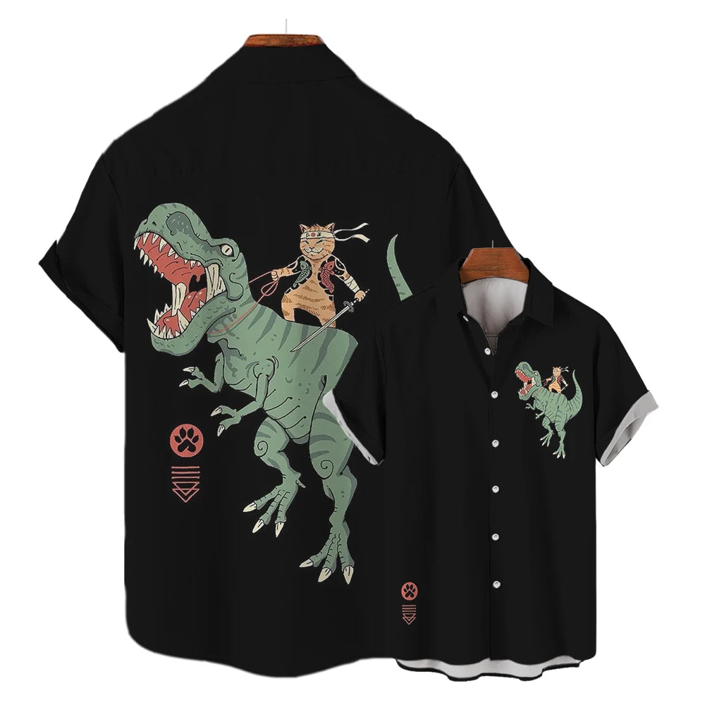 Casual Hawaiian Shirt Man Japanese Bushido 3d Pattern Shirt Men's Shirts Cartoon Animal Cat 3d Printing Men's Shirt Men Clothing