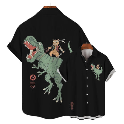 Casual Hawaiian Shirt Man Japanese Bushido 3d Pattern Shirt Men's Shirts Cartoon Animal Cat 3d Printing Men's Shirt Men Clothing