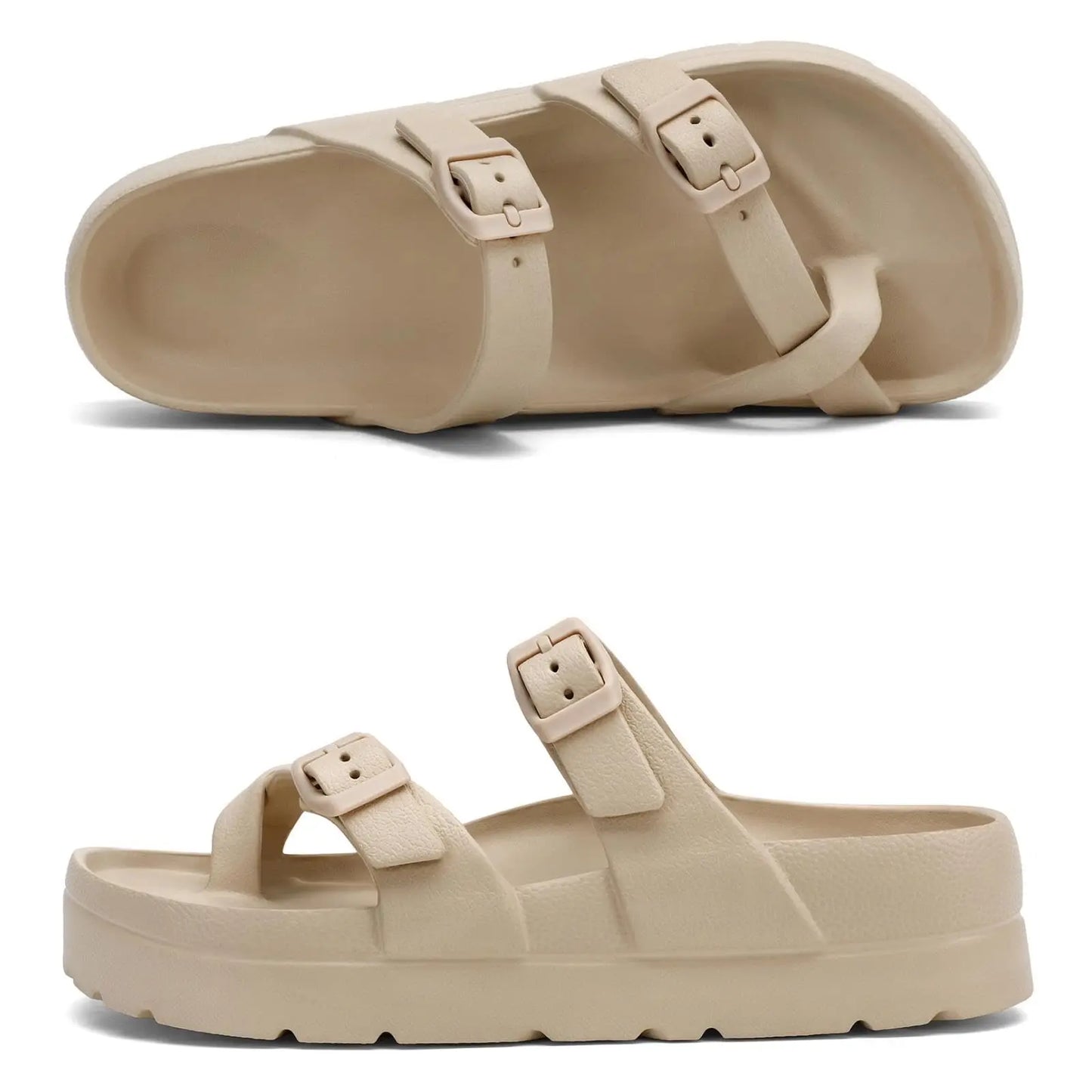 Bebealy Fashion Sandals for Women and Men Pillow Slippers Double Buckle Sandals Adjustable Slides EVA Flat Sandals Beach Sandals