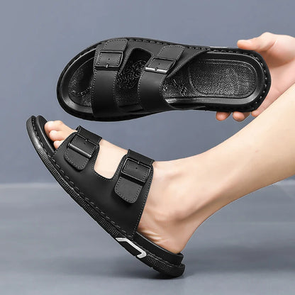 Shoes Men Sandals Slippers Sneaker Leather Men's Sneakers Summer Beach Shoes Sandals For Male Large Size Black Casual Sandals