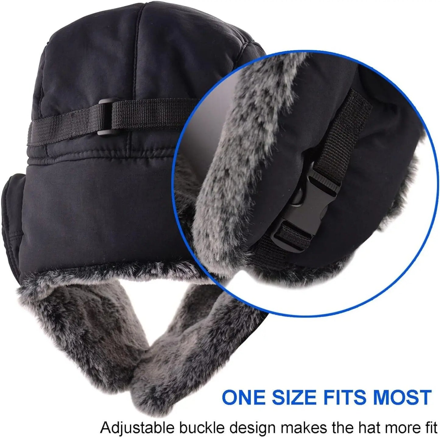 Winter Cozy Plush Ushanka Russian Hat Windproof Cold Proof Full Hood Earflap Hat Velvet Thick Thermal Hat 58-60cm