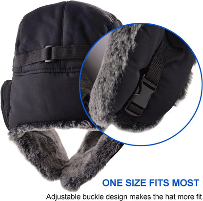 Winter Cozy Plush Ushanka Russian Hat Windproof Cold Proof Full Hood Earflap Hat Velvet Thick Thermal Hat 58-60cm