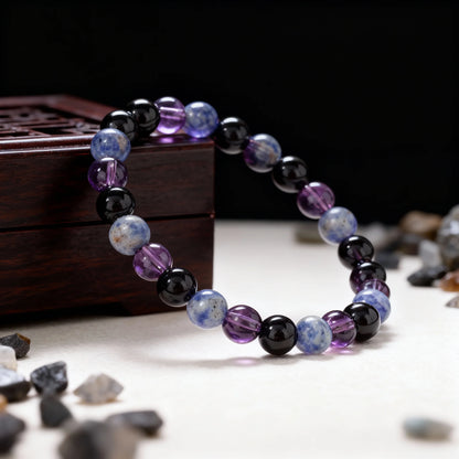 Gorgeous Winter Accessories Black Purple Blue Patterned Stone Amethyst Bracelets for Girlfriend Travel Bracelet Beads