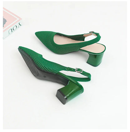Summer Women's High Heel Sandals Knitted Small Hole Breathable Shoes 2025 New Style (6cm High)