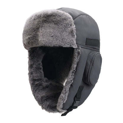 Winter Cozy Plush Ushanka Russian Hat Windproof Cold Proof Full Hood Earflap Hat Velvet Thick Thermal Hat 58-60cm