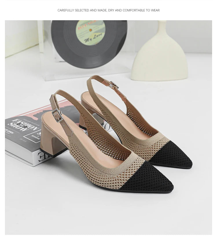Summer Women's High Heel Sandals Knitted Small Hole Breathable Shoes 2025 New Style (6cm High)