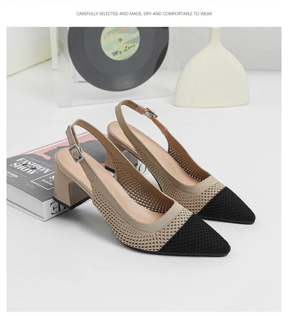 Summer Women's High Heel Sandals Knitted Small Hole Breathable Shoes 2025 New Style (6cm High)