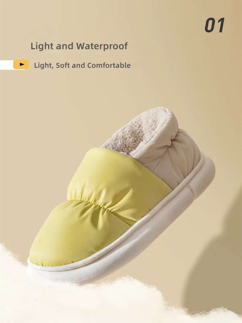 Big Size 48 49 Winter Warm Slippers Men Down Waterproof Soft Bottom Home Shoes Plush Women Indoor House Couples Anti Slip Slides