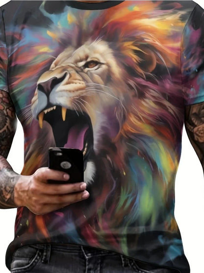 New Man T-Shirt Cool Lion's Crown 3D Printed Summer Street Fashion Style Top Short Sleeve Tees Round Neck Men's Cross T-Shirt