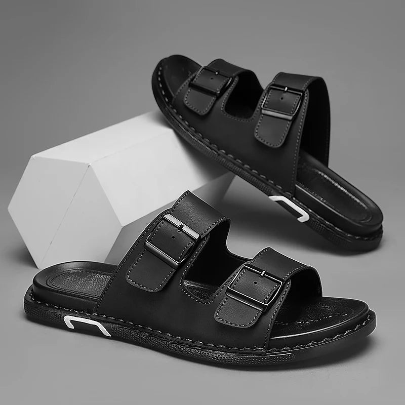 Shoes Men Sandals Slippers Sneaker Leather Men's Sneakers Summer Beach Shoes Sandals For Male Large Size Black Casual Sandals