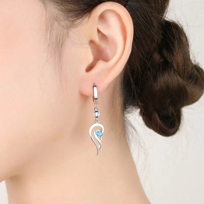 925 Sterling Silver Earrings Blue Crystal Zircon Angel Wing Earrings For Women Fashion Jewelry Gifts