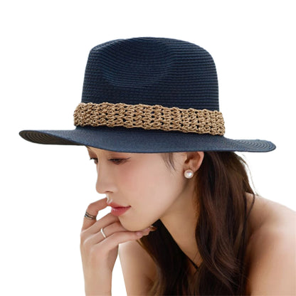 Women Wide Brim Sun Hat with Bowknot Ribbon Summer Beach Straw Hat Foldable Floppy Fedora Hat for Vacation Travel Party Clothes