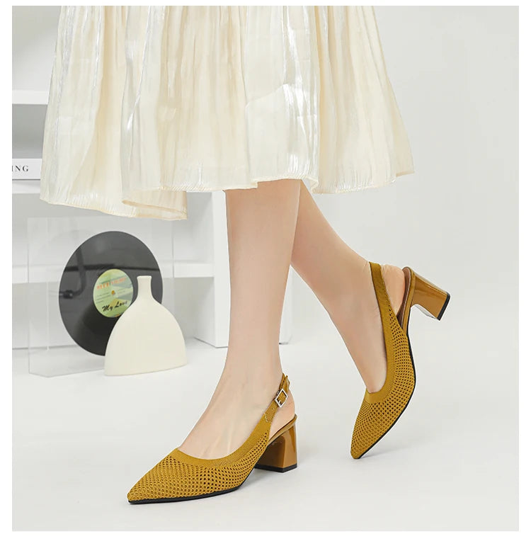 Summer Women's High Heel Sandals Knitted Small Hole Breathable Shoes 2025 New Style (6cm High)