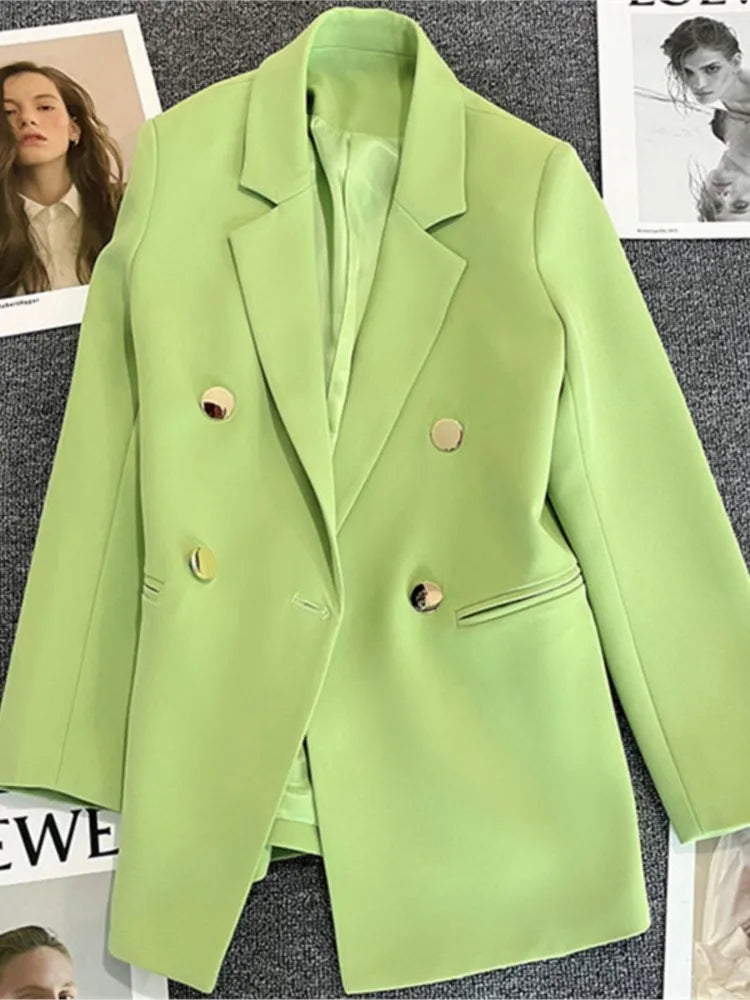 Autumn Blazer Elegant Women's Jacket Chic Casual Double Breasted Suit Korean Winter Fashion Coats Slim Fit Office Lady Outwear