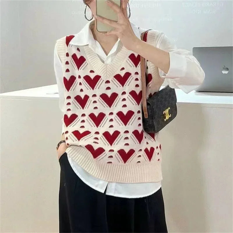 Fashion Women Vest Autumn Outerwear 2024 New Knitted Women's Autumn and Winter Sweater Korean Style V Collar Coat