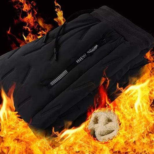 Men Fleece Sweatpants Pant with Zipper Pockets Winter Warm Fleece Sweatpants Track Pants Waterproof for Winter Cycling Training