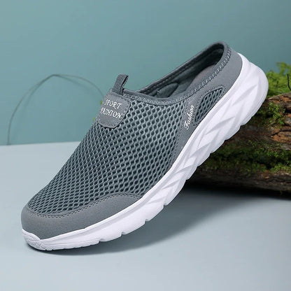 YRZL Mens Half Slippers Summer Breathable Mesh Mens Shoes Outdoor Casual Walking Shoes Large Flat Light Mesh Slippers Sandals