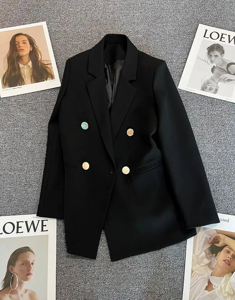 Autumn Blazer Elegant Women's Jacket Chic Casual Double Breasted Suit Korean Winter Fashion Coats Slim Fit Office Lady Outwear
