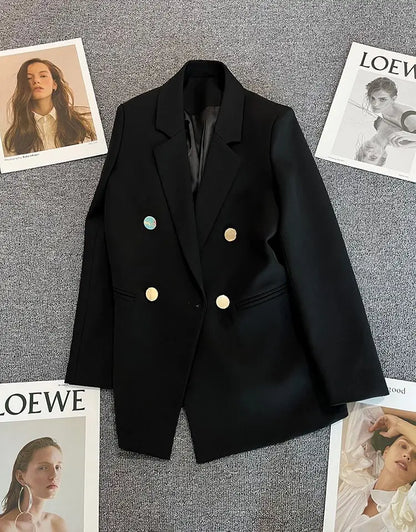 Autumn Blazer Elegant Women's Jacket Chic Casual Double Breasted Suit Korean Winter Fashion Coats Slim Fit Office Lady Outwear