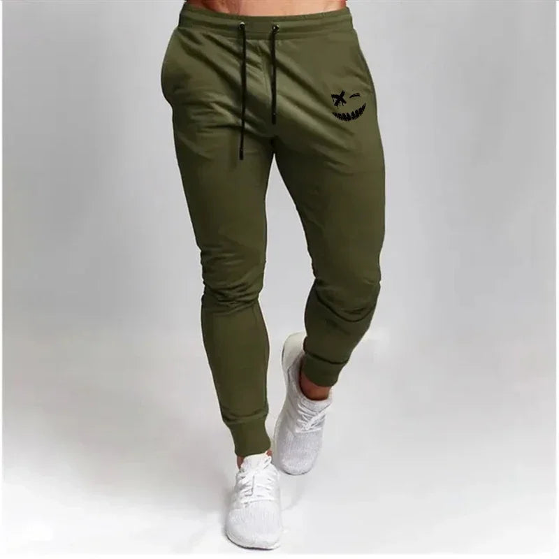 Men's smiling face printed jogging pants training sports pants fitness jogging pants anime sportswear thin and breathable