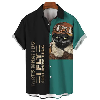 Casual Hawaiian Shirt Man Japanese Bushido 3d Pattern Shirt Men's Shirts Cartoon Animal Cat 3d Printing Men's Shirt Men Clothing