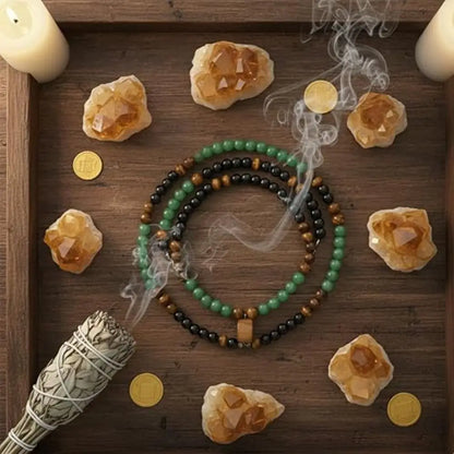 Tiger Eye Long Chain Necklace Bring Good Luck Green Aventurine Beaded Necklace Protection Beaded Long Chain Pendant Necklace