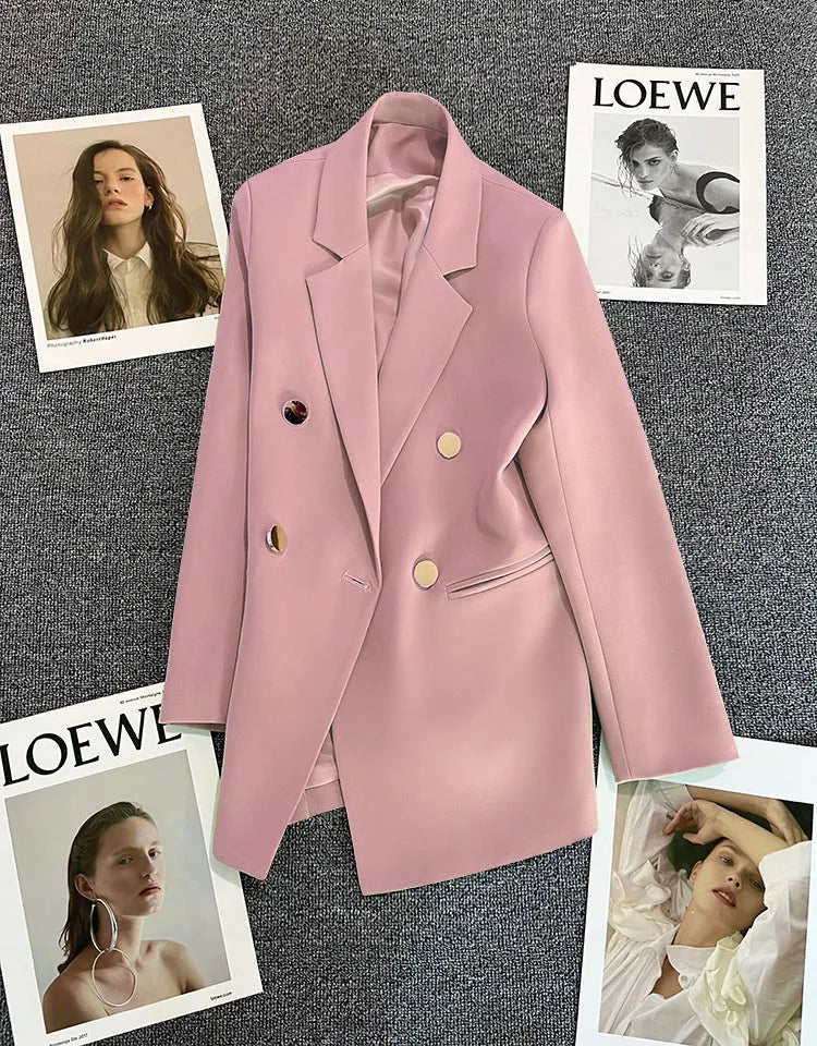 Autumn Blazer Elegant Women's Jacket Chic Casual Double Breasted Suit Korean Winter Fashion Coats Slim Fit Office Lady Outwear