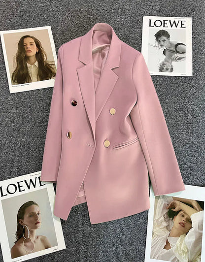 Autumn Blazer Elegant Women's Jacket Chic Casual Double Breasted Suit Korean Winter Fashion Coats Slim Fit Office Lady Outwear