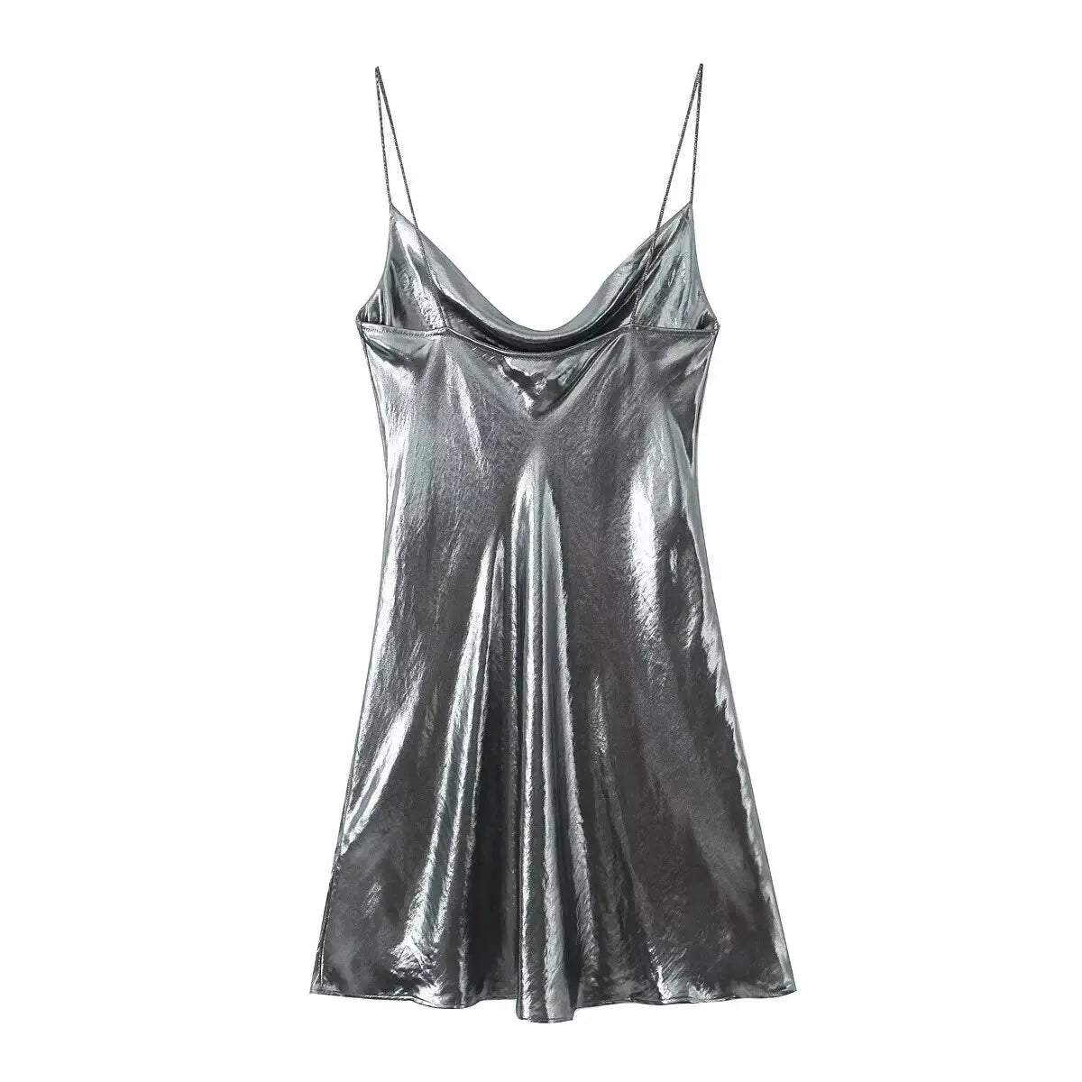 Summer Women Shinning Metallic Color Sling Mini Dress Female Chic Pleat Design Casual Slim Party Vestidos DS5000