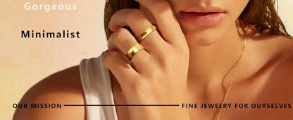 14K Gold Plated Ring for Women Men Thick Thin Pinky Thumb Ring Wedding Band Ring Non Tarnish Plain Domed Comfort Fit Size 6 -10