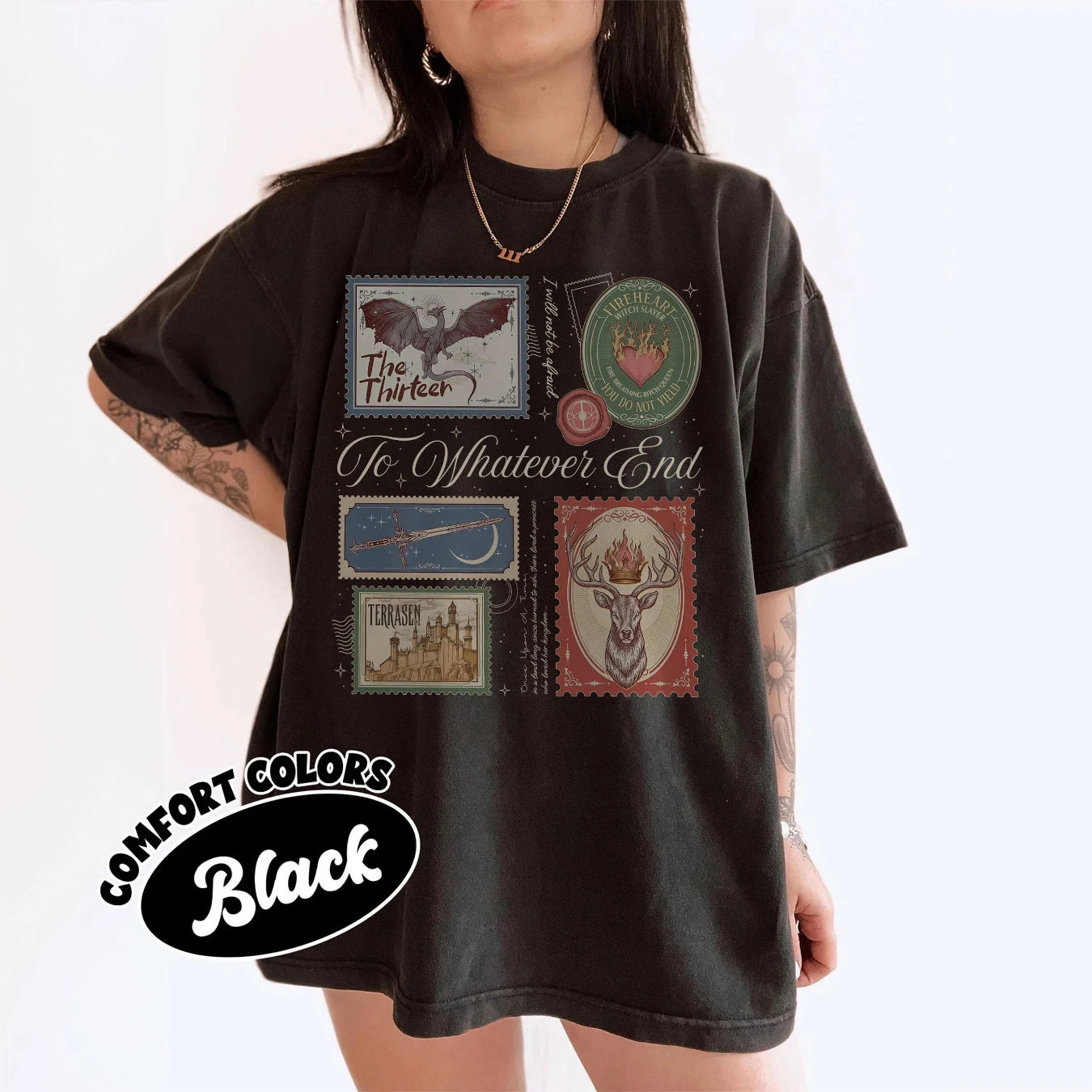 TOG Book Stamps Comfort Colors Shirt Terrasen The Thirteen Tee Aelin Fireheart Top Throne of Glass Series Fantasy Reading