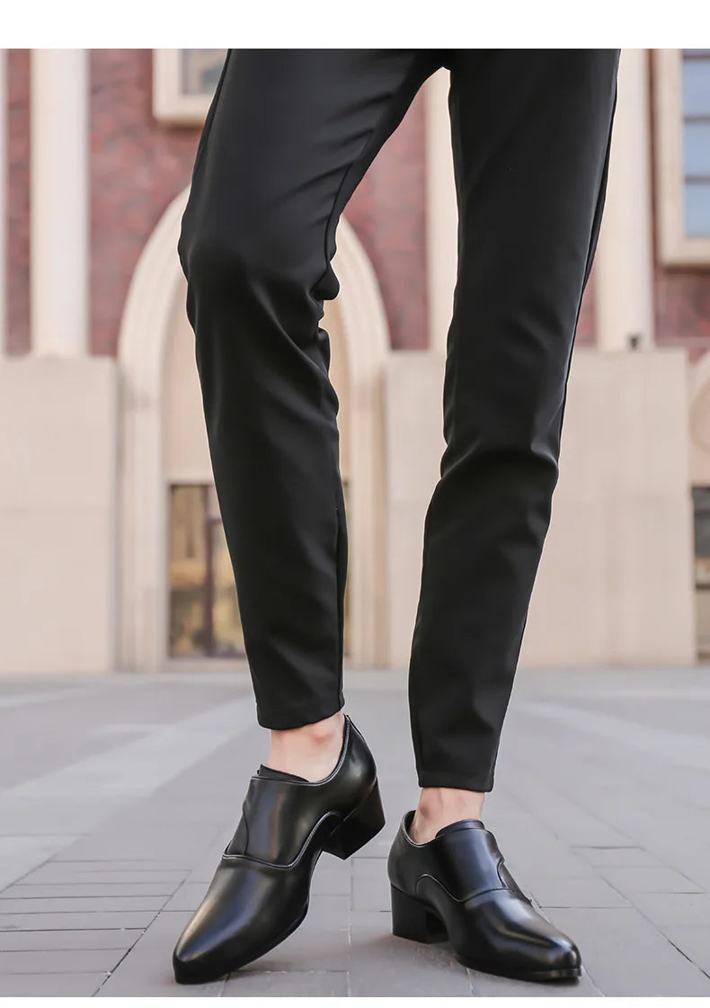 Leather Men Dress Shoes High Heel British Mens Elevator Business Shoes Wedding Party Male Oxford Footwear Increasing 6/8cm