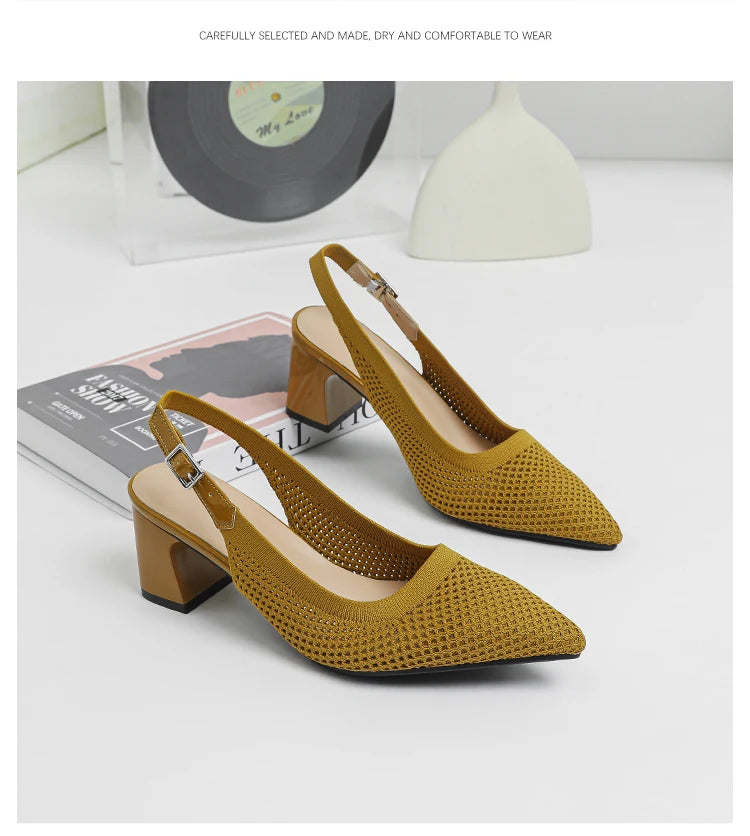 Summer Women's High Heel Sandals Knitted Small Hole Breathable Shoes 2025 New Style (6cm High)