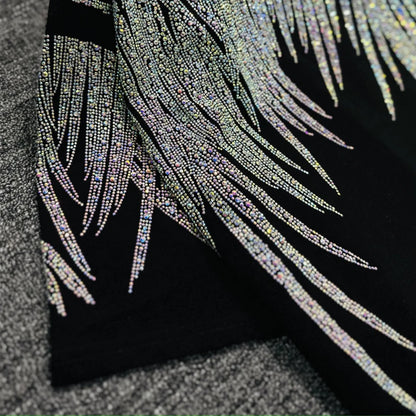 Plus Size Tops Short Sleeve Oversized Graphic Tees for Women Crew Neck Rhinestones T Shirts Loose Fit Sparkling Casual Party