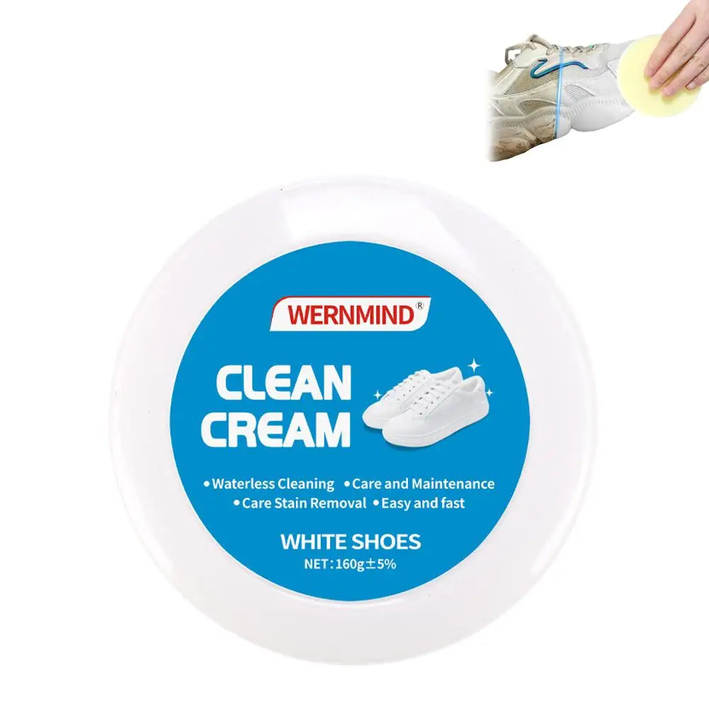 White Shoe Cleaning Cream Multipurpose Solid Paste with Sponge Rinse-Free Stain Remover for Sneaker Canvas Leather Shoes Care