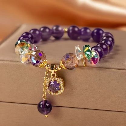 Natural Purple Crystal Bead Bracelet Niche Design Natural Stone Healing Bracelet as a Beautiful Symbolic Gift for Family Friends