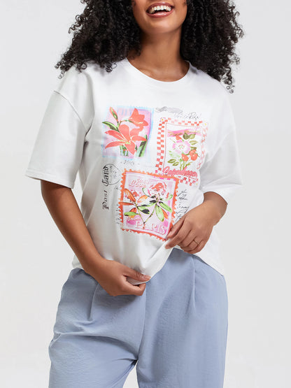 Women Short Sleeve T-Shirts with Cute Animal Print Casual Tops for Summer Round Neck Loose Fit Tee Streetwear Fashion