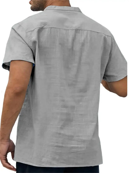 Men's Plus Size Cotton Linen Shirt with Pocket Casual Polo Shirt  Short Sleeve Shirts  Summer Lightweight Beach Tops