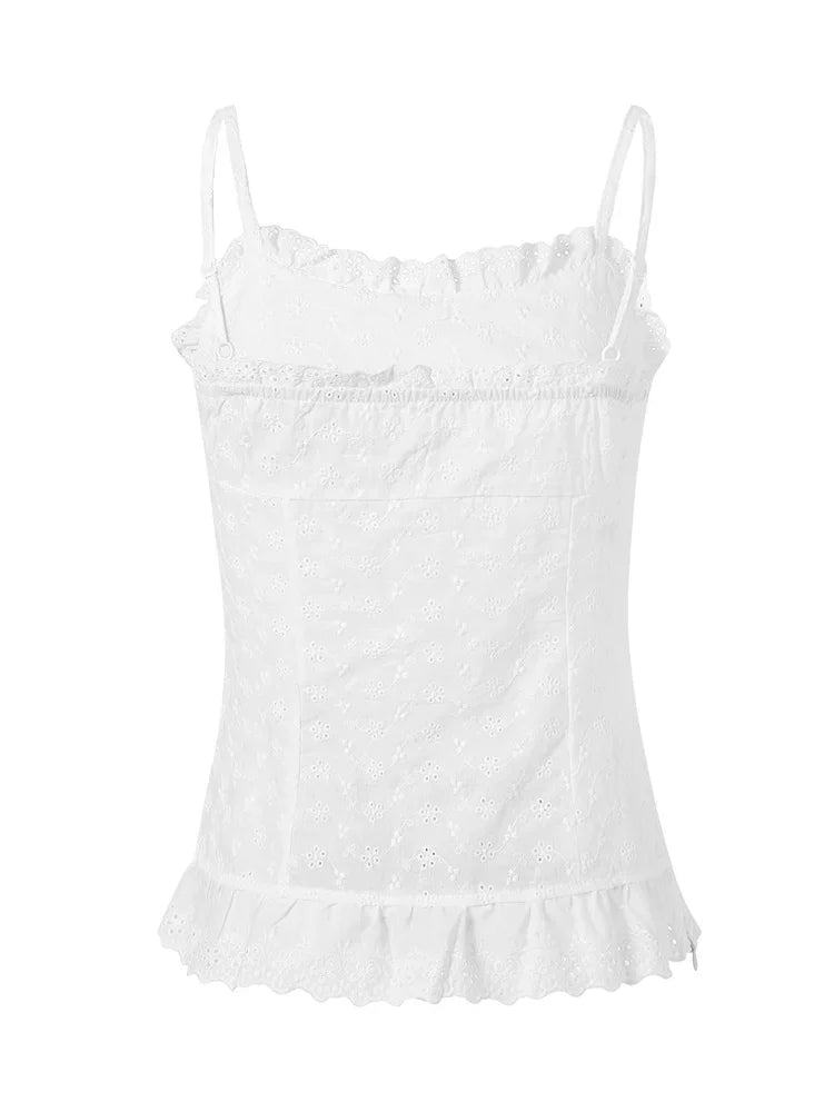 Women Lace White Corset Tank Tops Spaghetti Strap Sleeveless Camisole Tops Y2K Aesthetic Casual Summer Vest Shirts Female
