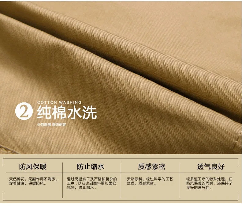 Men's Spring and Autumn New Fashion Casual Cotton Trench Coat, Solid Color Lapel Single-breasted Mid-long Splicing Trench Coat