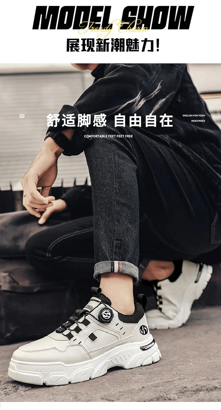 Autumn Men's Sneakers 2026 New Breathable Casual Shoes for Men Buttons Platform Vulcanzed Sneakers Shoes Non-slip Safety Shoes