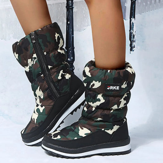 Women'S Fashion Platform Snow Boots Plus High-Top Snow Boots Thickened Plush Warm Simple And Versatile Comfortable Cotton Shoes